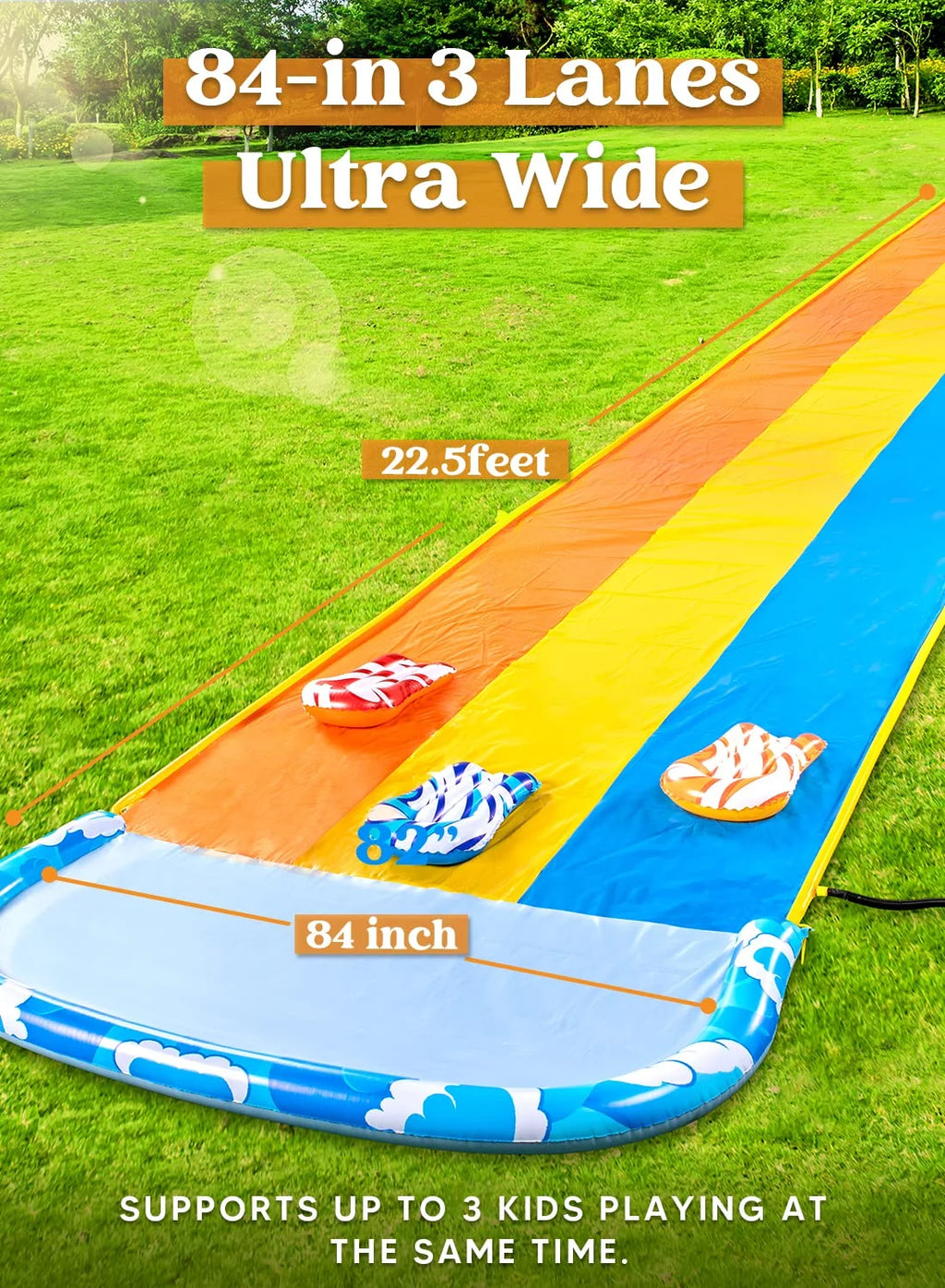 22.5ft Triple Water Slide and 3 Boogie Boards E875702