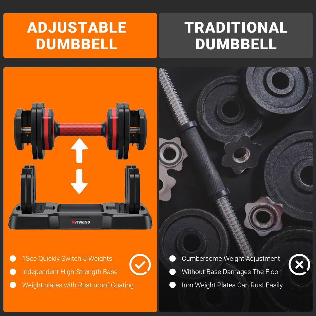 50lb 5 in 1 Adjustable Dumbbells Set of 2 with Rack C939