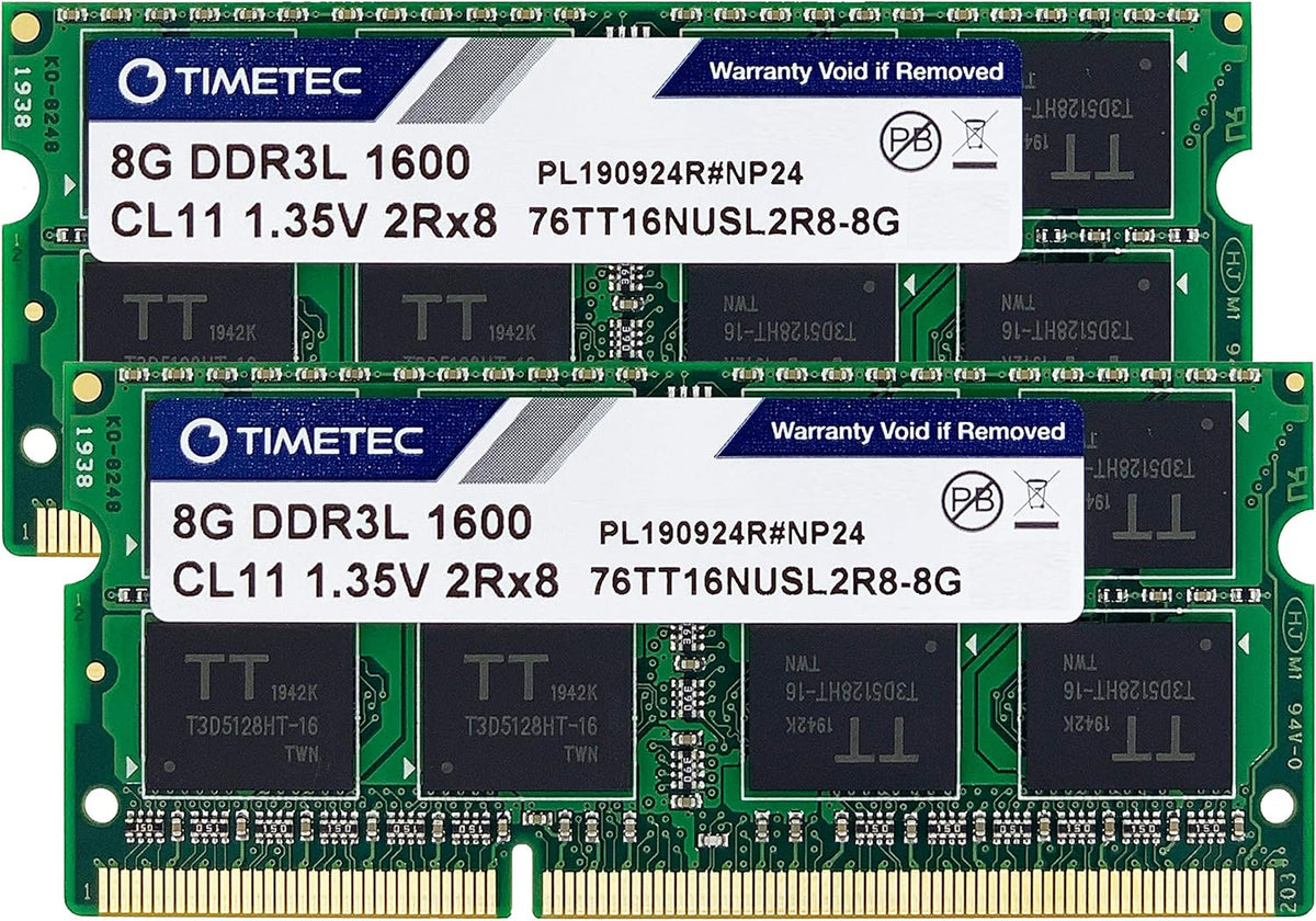 16GB KIT (2x8GB) DDR3/DDR3L 1600MHz PC3L-12800 1.35V Non-ECC Unbuffered SODIMM RAM Pack of 2 S162128