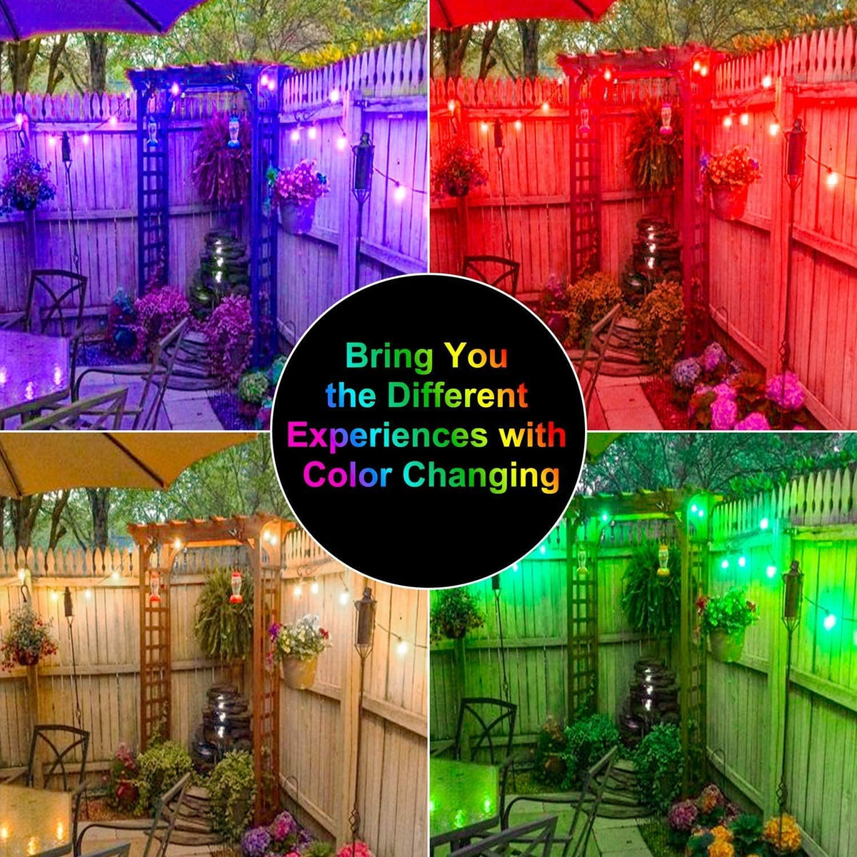 2-Pack 48FT Outdoor RGB String Lights with 30+5 E26 Shatterproof Edison Bulb Dimmable R30538